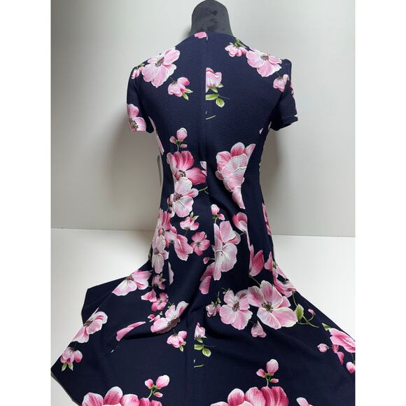 JH Women’s Size 8 Sheath Dress Fit & Flare Blue Pink Floral Easter Spring New - Picture 4 of 13